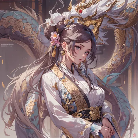 ((Masterpiece, Highest quality)), Detailed face, CharacterDesignSheet， full bodyesbian, Full of details, Multiple poses and expressions, Highly detailed, Depth, Many parts，Martial arts girl，double-ponytail，estilo fantasia，Extremely beautiful，High Balance, ...