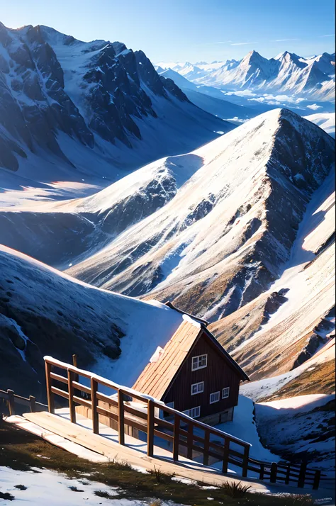 Scenery of a mountain hut near the summit