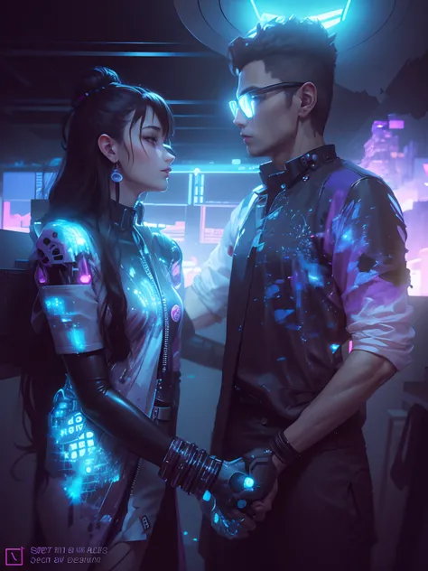 Cyberpunk anime clean background Beautyful couple