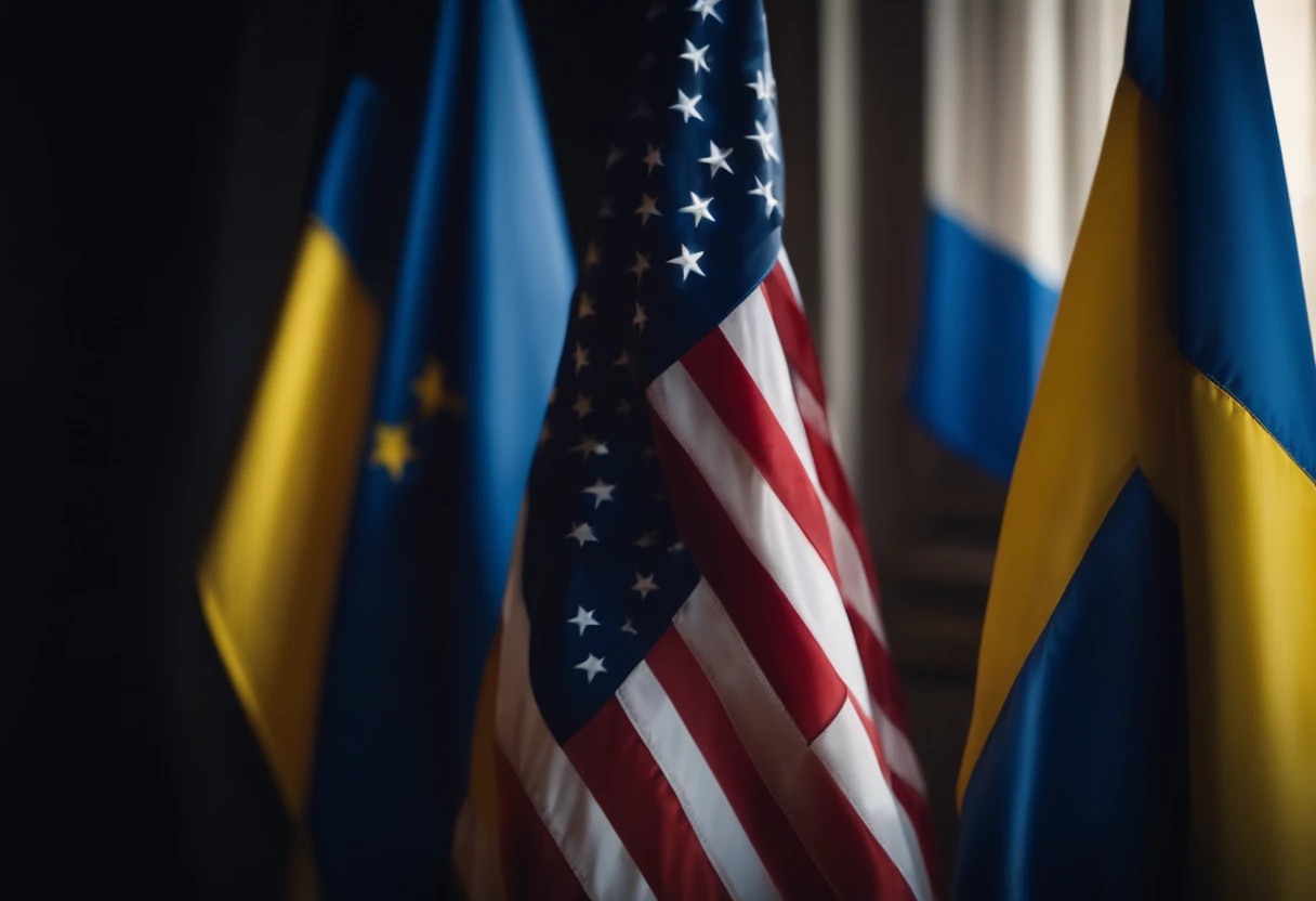 U.S. and Ukrainian flag waving together