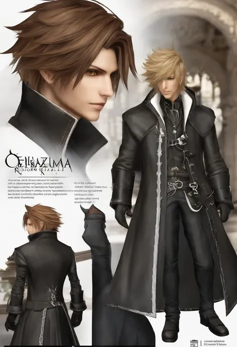 "Draw a character with an overcoat similar to that of Kingdom Hearts Organization XIII. Ele tem cabelos longos e loiros, olhos azuis e possui um ar misterioso. A arte deve ser no estilo de Tetsuya Nomura Kingdom hearts, with attention to detail of the spec...