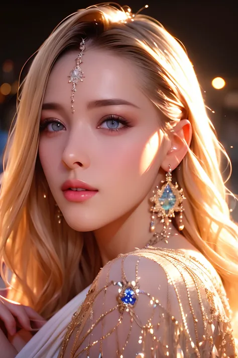 très beauty feminine europe chevrolet blonde face portrait zoom sexy face sexy eyes sexy mouth glowing crystal eyes ultra-realistic surreal super detail dynamic shooting masterpiece scene film of woman in moroccan robe