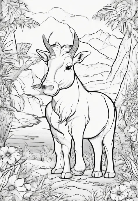 Generate black and white coloring pages of cute cartoon-style land animals with low detail, no shading, no shadows, no background, and no borders.