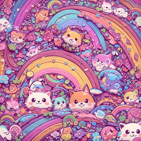 (best quality,highres),(vibrant colors,colorful:1.1),cute, rainbow theme, inspiring, kawaii