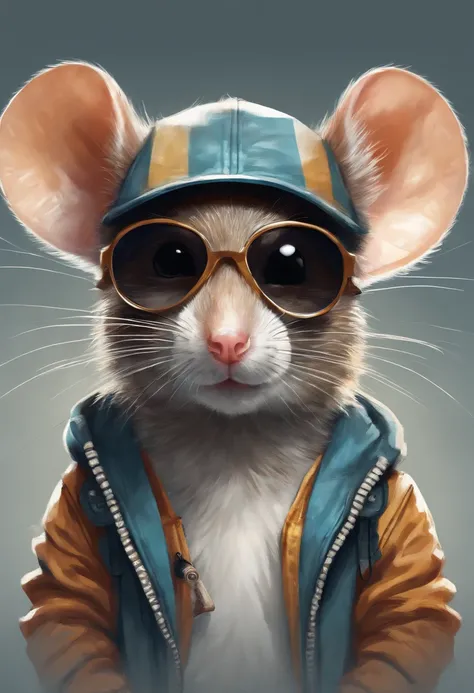 Perfect centering, Cute mouse, Wear a student team jacket, Wearing sunglasses, Wearing headphones, cheerfulness, Standing position, Abstract beauty, Centered, Looking at the camera, Facing the camera, nearing perfection, Dynamic, Highly detailed, smooth, S...