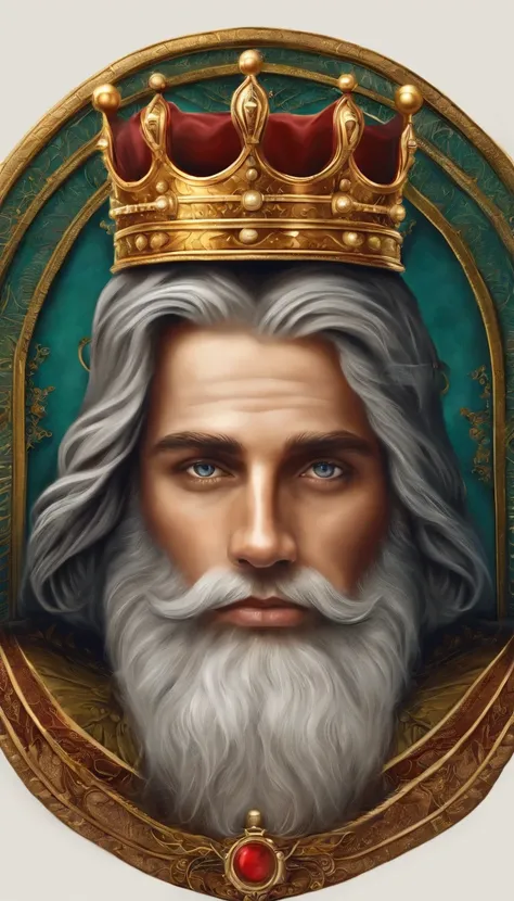 realistic illustration, Rei davi no trono pensando segurando a biblia, with crown on the head. Arte realista do Rei Davi lendo a biblia sentado no trono