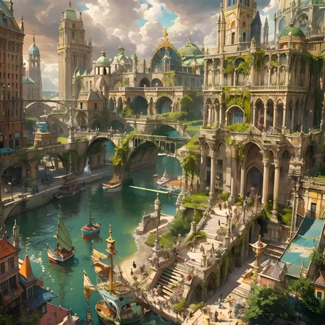 atlantean，Rise slowly from the sea，Extremely gorgeous，A shocking scene，A magnificent city，Extremely complex urban fabric，Ancient city-state，Golden Age legacy