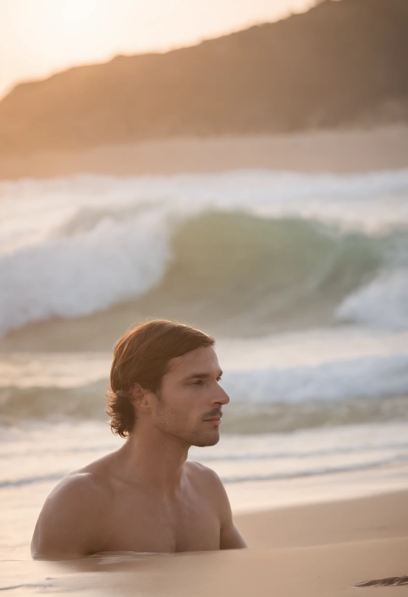 Uma praia deserta, dois homens amigos, one of them is Jesus Christ, caminhando ao longe lado a lado, deixando pegadas na areia ao entardecer, , Best Definition, 4k, fotorrealista