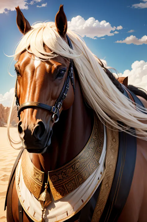 Arabian horse with big mane face intimidating