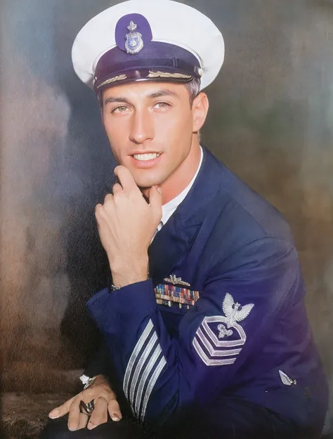 Homem com uniforme da Marinha posa para foto, foto colorida, uma foto colorida, foto em cores, colorido, fotografia colorida, foto colorida premiada, Fotografia colorida dos anos 1960, fotografia colorida antiga, foto colorida vintage, fotografia colorida,...