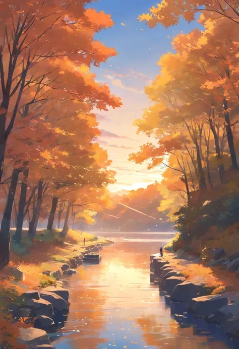 autumnal，eventide，riverbank，Scenic beauty