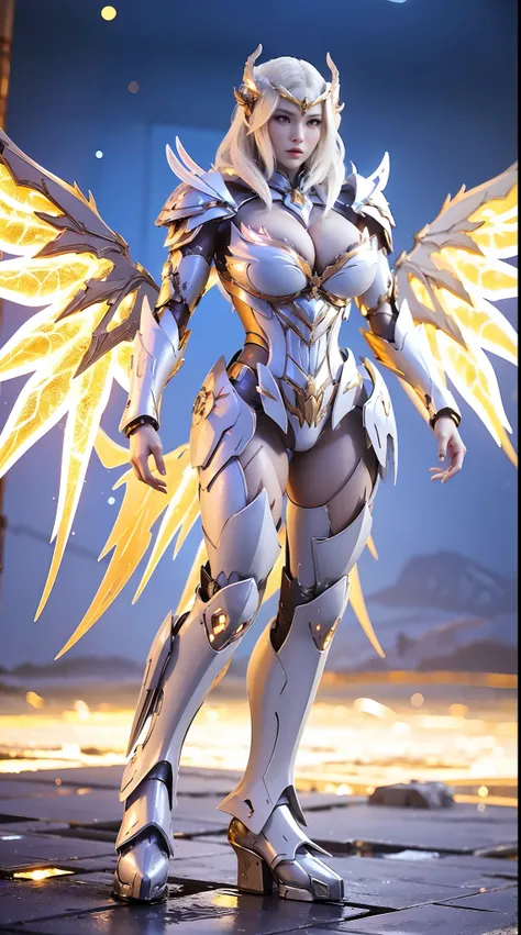 HUGE BOOBS, ICE PHOENIX DOULUO, MECHA ARMOR FULL SUIT, (CLEAVAGE), (A PAIR LARGEST WINGS), TRANSPARANT, TALL LEGS, STANDING, SEXY BODY, MUSCLE ABS.