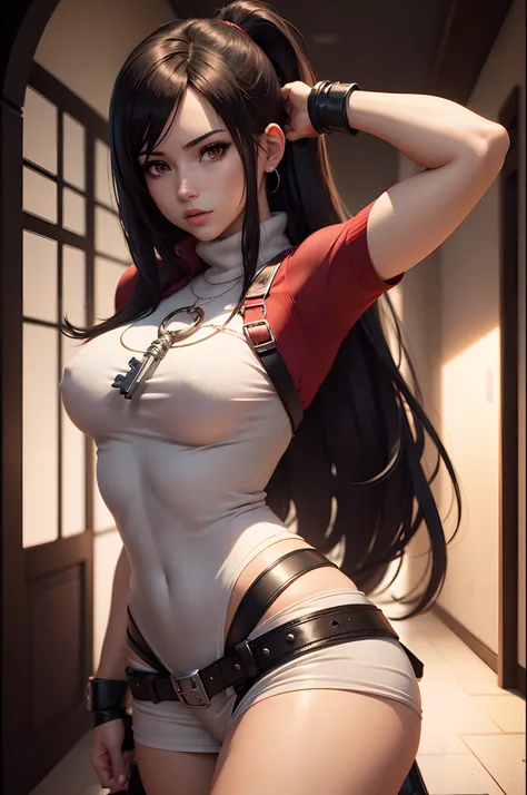 Anime girl in red sweater holding a key in her hand, Retrato de Tifa Lockhart, Fanart exquisito altamente detallado, seductor retrato de Tifa Lockhart, Retrato de Tifa Lockhart, Tifa Lockhart, faye valentine, Tohsaka also., Tifa, Fanart de alta calidad, Ti...