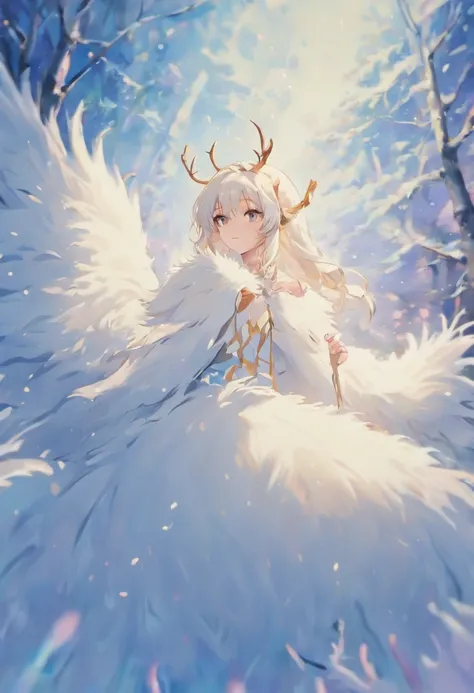 (masterpiece:1.2),vibrant colors,soft lighting,graceful posture,tranquil atmosphere, deer, ((white fur)), complementary colors,