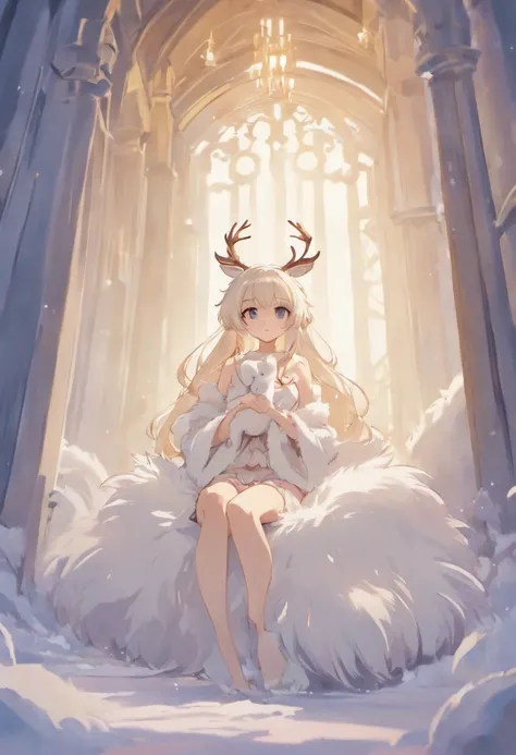 (masterpiece:1.2),vibrant colors,soft lighting,graceful posture,tranquil atmosphere, deer, ((white fur)), complementary colors,