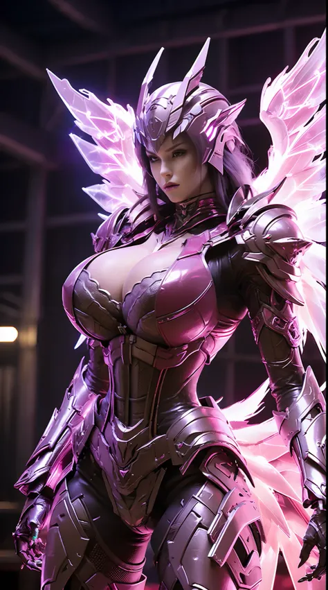 HUGE BOOBS, RGB, MECHA ARMOR FULL SUIT, (CLEAVAGE), (A PAIR LARGEST WINGS), TRANSPARANT, TALL LEGS, STANDING, SEXY BODY, MUSCLE ABS.