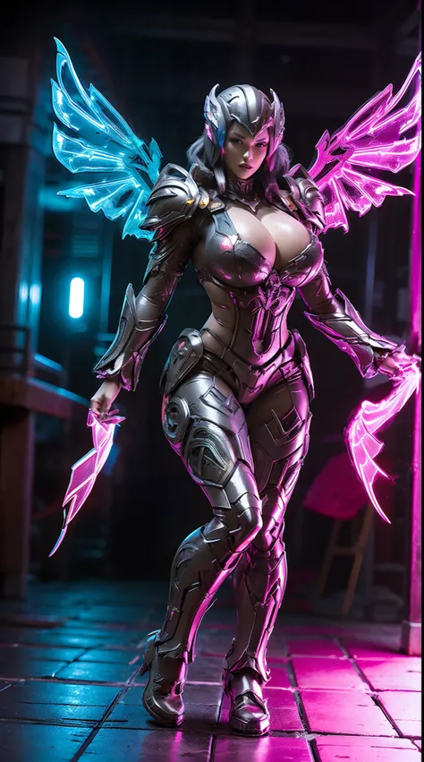 HUGE BOOBS, RGB, MECHA ARMOR FULL SUIT, (CLEAVAGE), (A PAIR LARGEST WINGS), TRANSPARANT, TALL LEGS, STANDING, SEXY BODY, MUSCLE ABS.