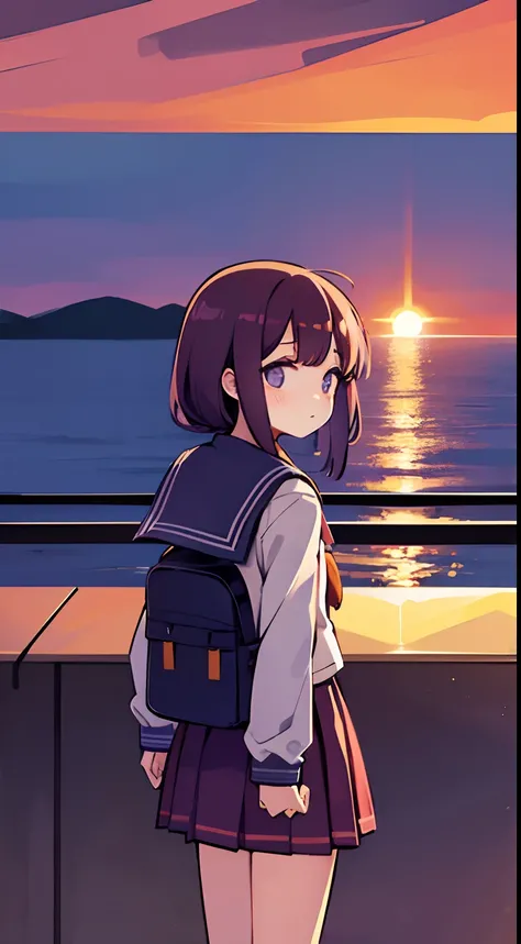 backwards, sad, sunset, staring at the infinity, emotive, girl, schoolgirl