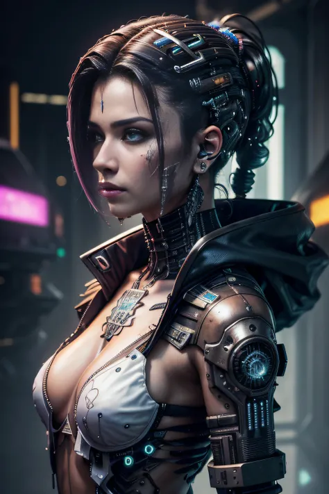 HDR , ((Melhor qualidade)), ((obra-prima)), (altamente detalhado:1.3), 3D, bela (cyberpunk:1.3) hacker mulher com cabelo volumoso grosso , operando um terminal de computador , 8k