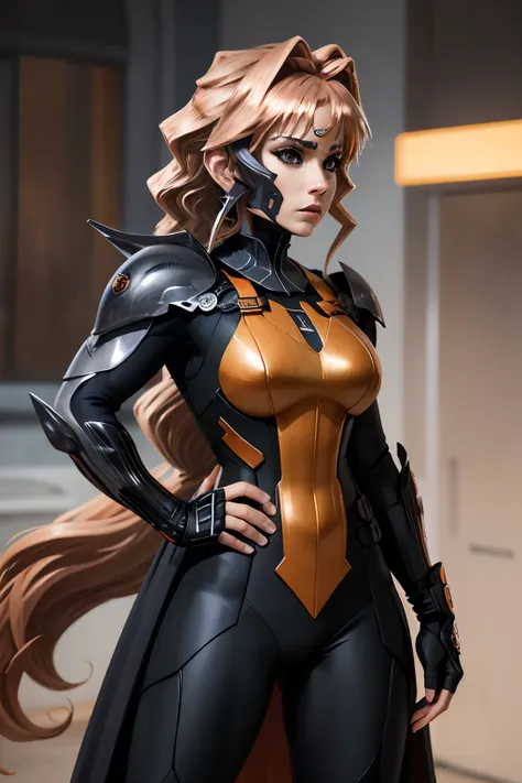 Una mujer con un traje negro y naranja sosteniendo una espada, Deathstroke, Pose ruda, Traje X-Force de cuerpo completo, Boceto coloreado de alta calidad, coloreado digitalmente, epic, celda sombreada!!!, Foto de perfil