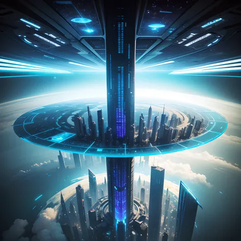 A futuristic world lined with glass-walled skyscrapers，planet earth，ＳＦart by，​masterpiece，cyberpunked，futuristic cities，utopian，Amazing city，Skyscraper high through the clouds