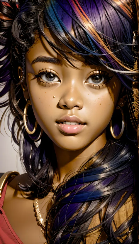 portrait of an 18-year-old african-american girl with rainbow-colored hair