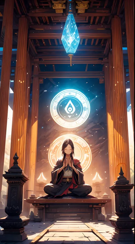 mage  meditating in a temple,