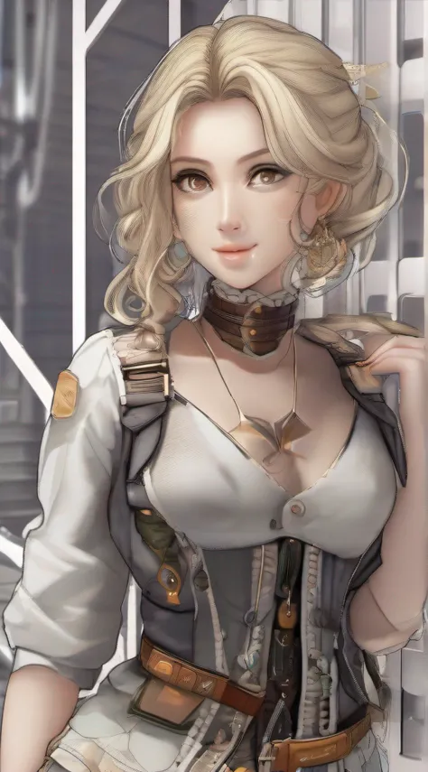 best quality, ultra quality, ultra detailed, ultra sharp, ultra realistic, goddess girl, age 23 years, smile, blonde, real photo, full_body, from ass, dynamic poses, ai engineer, steampunk style, cutegirlmix, futurecamisole, steampunk style, Negative promp...