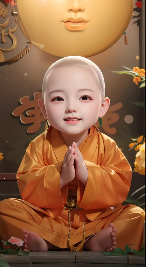 There was a small child sitting on the ground，In the background is a Buddha statue, lovely digital painting, yanjun cheng, author：Qu Leilei, author：Yu Zheding, adorable digital art, ruan jia beautiful!, childrens art in artstation, author：Li Fangying, Cai ...