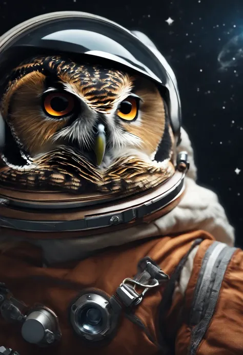 owl dressed as an astronaut, in space, 8k details, ultrarealistic