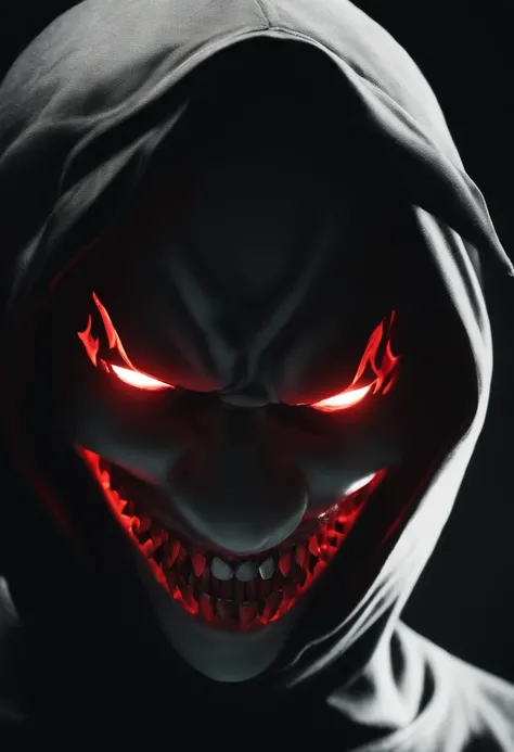 (8K, RAW photo, Best Quality, Masterpiece:1.2), 独奏, hood, 1boy, male focus, teeth, Dark, hood up, Black background, Horror (subject), Faceless, red theme, sharp teeth