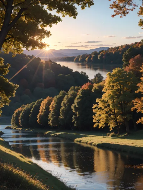 autumnal，eventide，riverbank，Scenic beauty