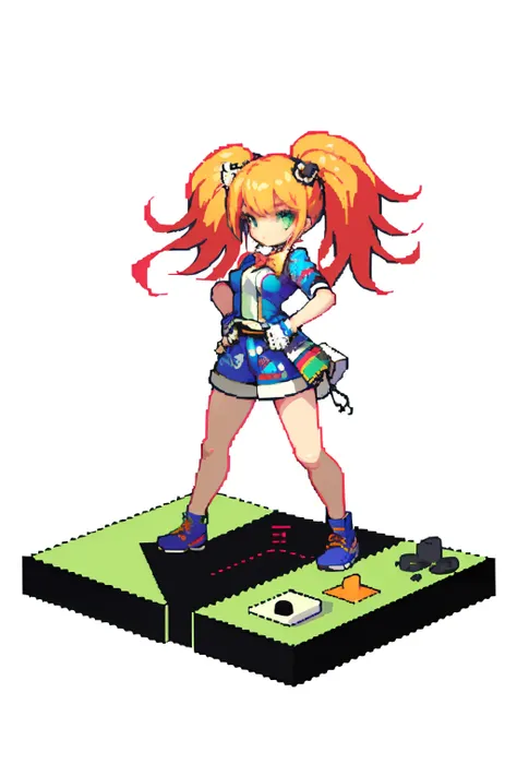 (masterpiece, top quality, best quality), pixel,pixel art,1girl,full body, gamer, xbox, joystick, earphones