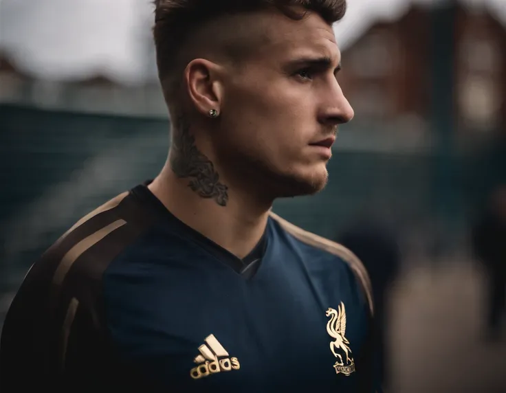 Homem Soccer Player face, Tattoos, 18 year old man, in Liverpool