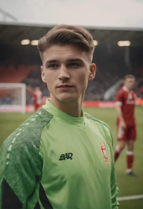 Homem Soccer Player in Liverpool, 18 year old man, goalkeeper, on the field