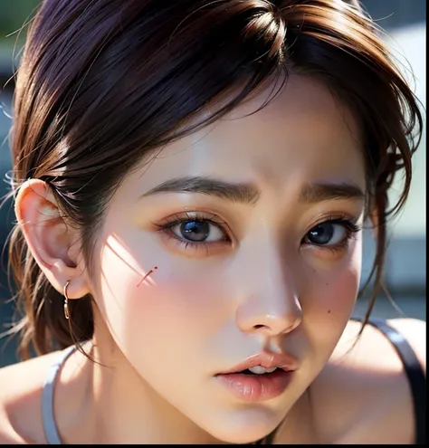 Woman with sad expression and eyes, Realistic art style, kawaii realistic portrait, Realistic art style, realistic anime 3 d style, artwork in the style of guweiz, 3 d anime realistic, photorealistic anime girl render, Photorealistic Art Style, realistic c...