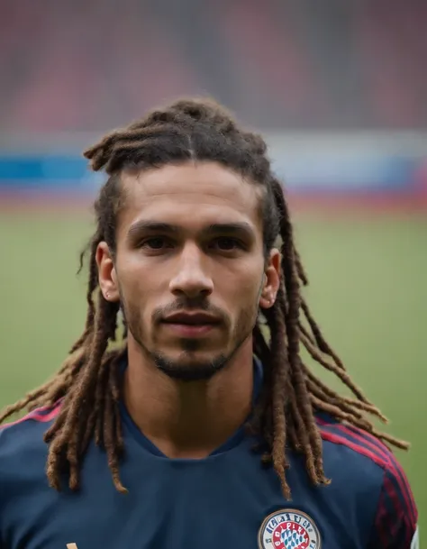 Homem Soccer Player in Bayern de Munique, cabelo de dreadlock, With tattoos