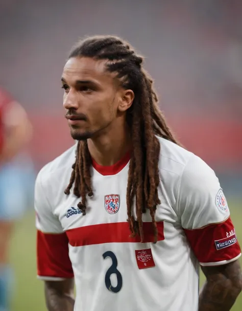 Homem Soccer Player in Bayern de Munique, cabelo de dreadlock, With tattoos