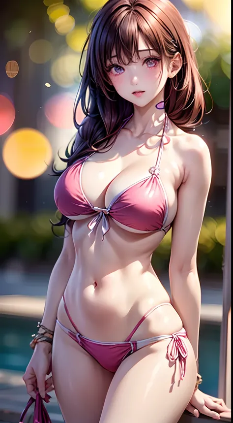 ((1girl in)), (Twin-tailed), Brown hair, Amazing face and eyes, Pink eyes, (amazingly beautiful girl), Brown hair, (The bikini:1.5), ((Best Quality)), (Ultra-detailed), (extremely detailed CG unified 8k wallpaper), Highly detailed, High-definition raw colo...