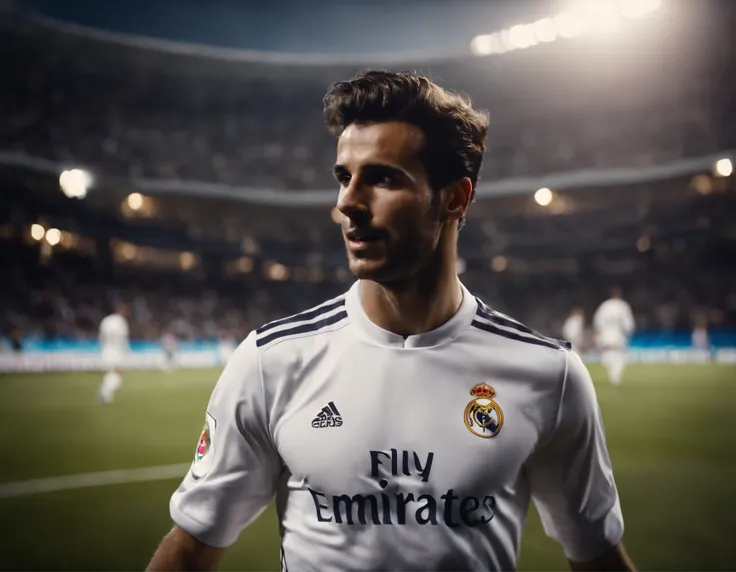 Homem Soccer Player in Real Madrid assinando contrato com o Real Madrid