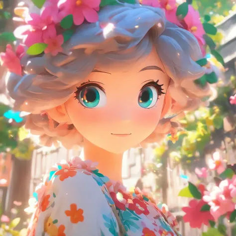 Anime girl with flower skirt and flower tree, lovely digital painting, Realistic anime 3 D style, 3 d anime realistic, render of a cute 3d anime girl, Guviz-style artwork, japonisme 3 d 8 k ultra detailed, childrens art in artstation, anime styled 3d, Kawa...