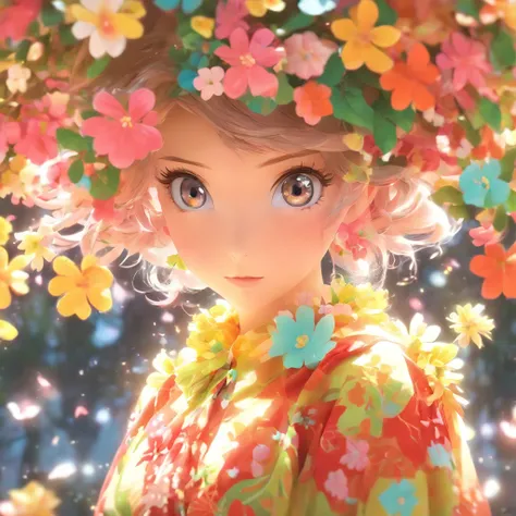 Anime girl with flower skirt and flower tree, lovely digital painting, Realistic anime 3 D style, 3 d anime realistic, render of a cute 3d anime girl, Guviz-style artwork, japonisme 3 d 8 k ultra detailed, childrens art in artstation, anime styled 3d, Kawa...