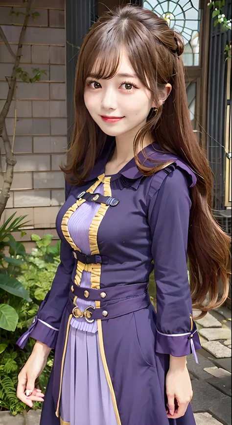 purple_long_sleeves_robe、(purple_skirt)、
jewely、耳nipple ring、gloves、
(brown_long_hair)、brown_eyes、
looking at viewerer、8k pictur...