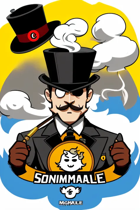 isolated e-sports team logo, mascot, Nargile, smoke billowing, no background, hooka,top hat, monocle, cartoon, drawing