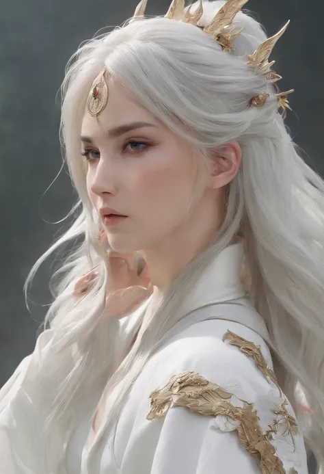 Cirilla Fiona Elen Riannon，动态照明，art  stations，poster for，Volumetriclighting，Very detailed faces，4k wallpapers，He has a delicate and beautiful face，long hair flowing，horse tailed，Fringed Hair Ornament，Dynamic perspective，White Hanfu，White gauze flying，red w...