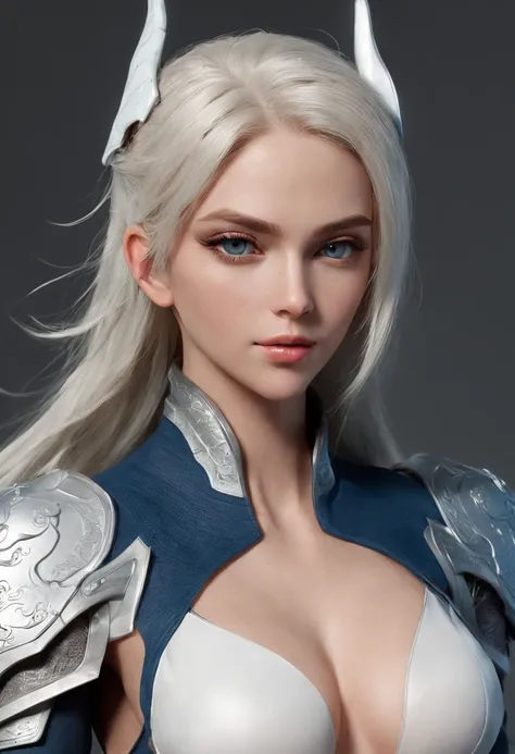 Cirilla Fiona Elen Riannon，Highest image quality，Outstanding details，超高分辨率，（Fidelity：1.4）, Favor the details，closeup cleavage，Ride a dragon，High-tech dragon knight mech，He has a delicate and beautiful face，（（Blue-white flying semi-mechanical fuselage：1.8））...