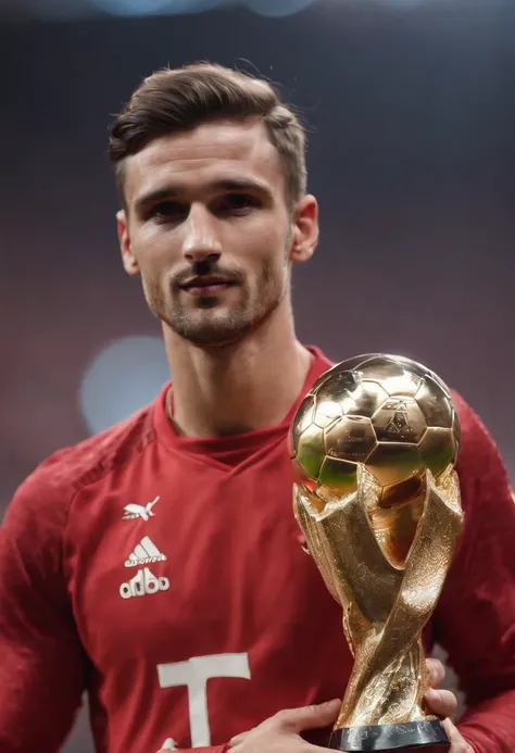 Homem Soccer Player, in red suit receiving the award of the Ballon dOr