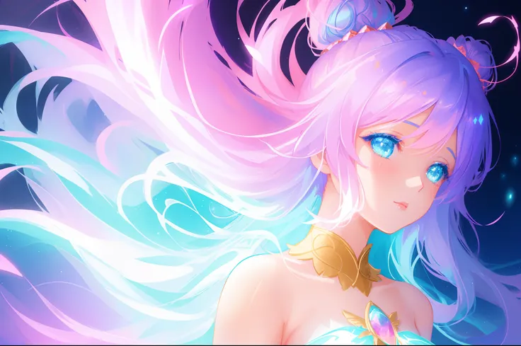 beautiful anime girl in glowing dress, glowing fairy wings, inspired by Glen Keane, inspired by Lois van Baarle, disney art style, by Lois van Baarle, glowing aura around her, by Glen Keane, jen bartel, glowing lights! digital painting, flowing glowing hai...