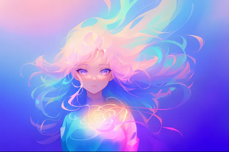 beautiful anime girl in glowing dress, inspired by Glen Keane, inspired by Lois van Baarle, disney art style, by Lois van Baarle, glowing aura around her, by Glen Keane, jen bartel, glowing lights! digital painting, flowing glowing hair, glowing flowing ha...