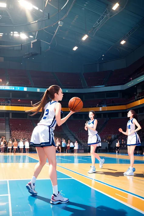 tmasterpiece，best qualityer，A group of girls playing basketball on the basketball court